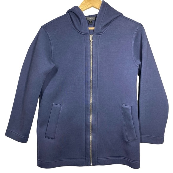 J Crew Scuba Jacket Women XXS Full Zip Hoodie Neoprene‎ Navy Blue Made In USA - Picture 1 of 13